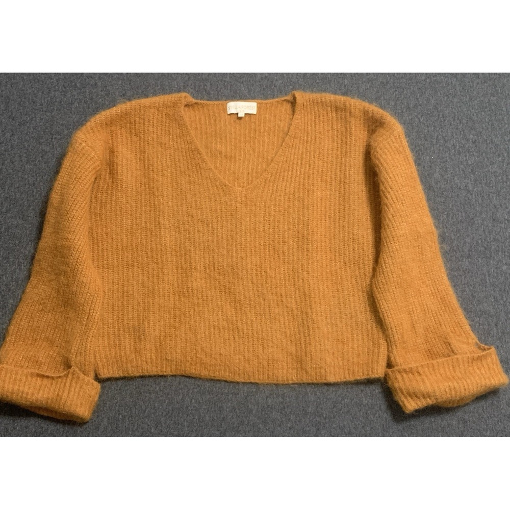 Stella Forest Mohair Blend V-Neck Cropped Sweater ALPACA WOOL BLEND Womens Sz 10